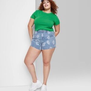 NWT Wild Fable High Rise Cutoff Floral Print Jean Shorts Medium Wash Blue Sz 14